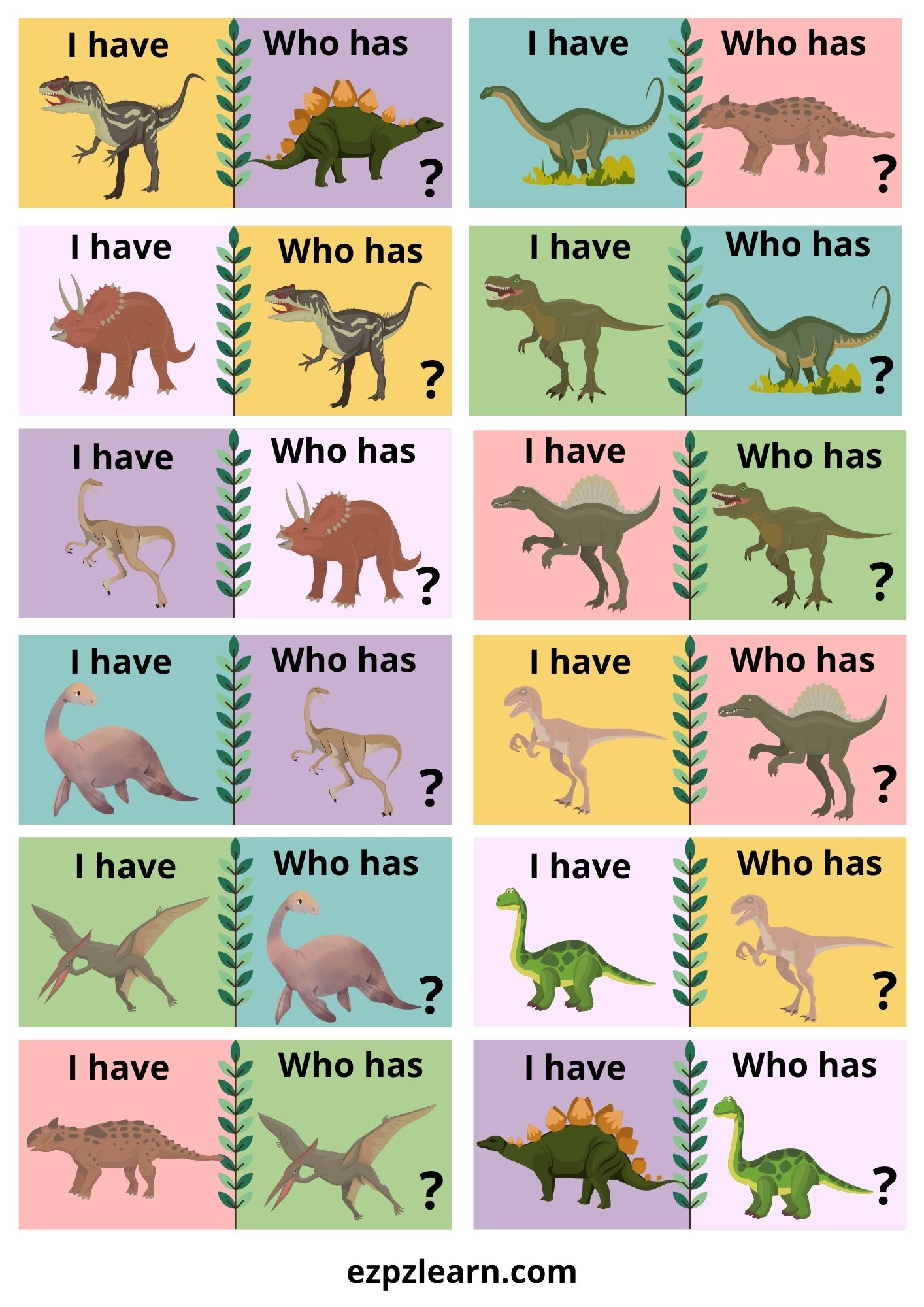 Dinosaurs I have Who has Game